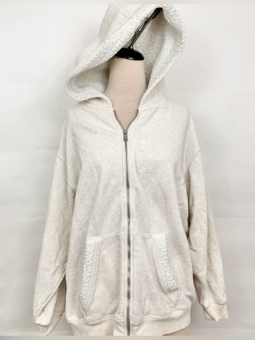 American Eagle aerie Cream Zip-Front Sherpa Lined Hoodie XL